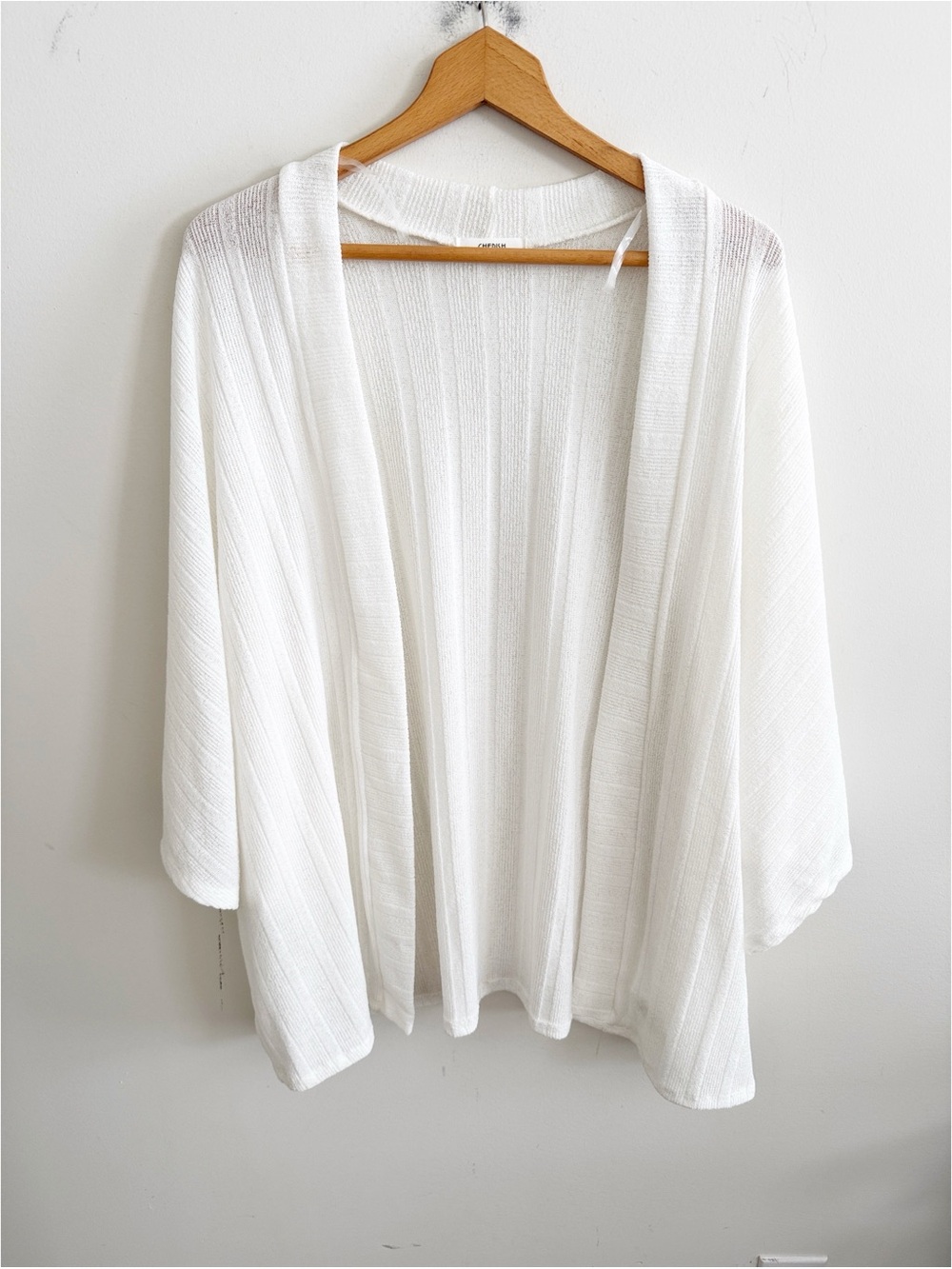 Boutique Cherish white ribbed knit open front oversized cardigan cover up top OS